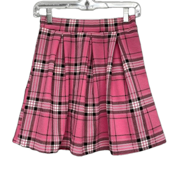 Boohoo Dresses & Skirts - Boohoo NWT Pink Check Box Plaid Pleat Skater Mini Skirt Size 4